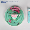 Vert fleurs royal design céramique vaisselle en porcelaine plaques et tasse